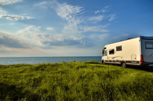 Recreational vehicle in a meadow